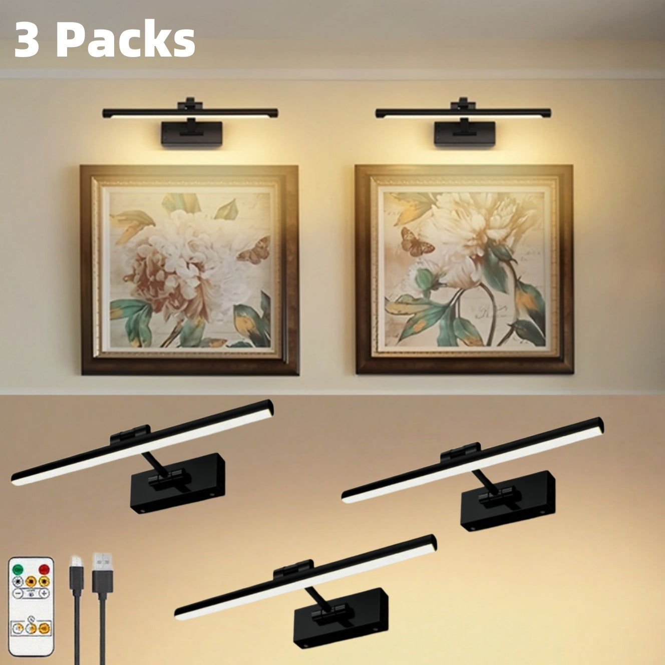 Picture Light 16 Inch Wireless Battery Powered LED Wall Light 6000mAh Rechargeable Remote for Entryways, Bedrooms and Living Spaces