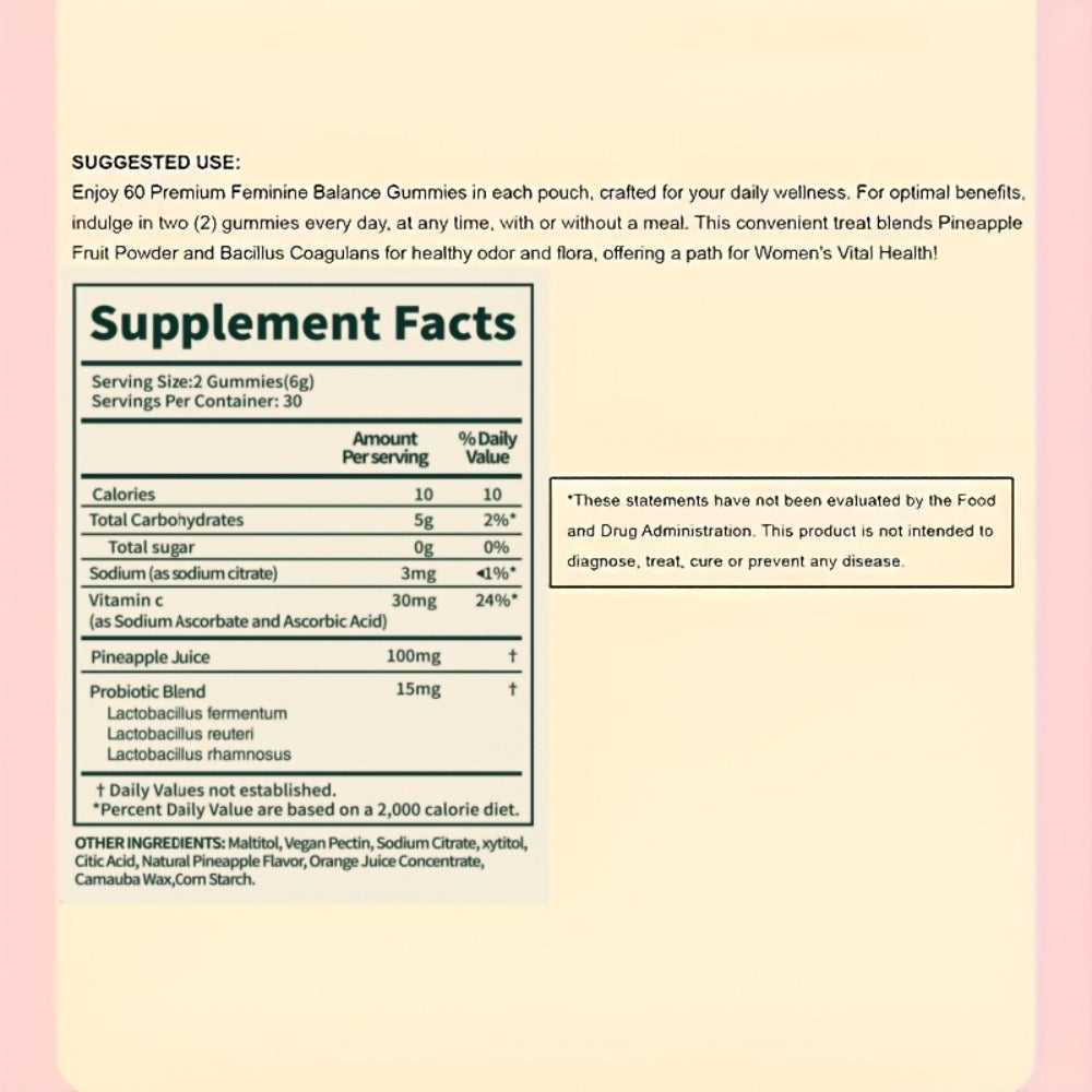 Feminine Balance Gummies with Probiotics for Women – Vaginal Health, pH Balance, Odor Control & Yeast Defense, Hawaiian Pineapple Flavor