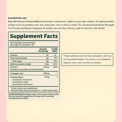 Feminine Balance Gummies with Probiotics for Women – Vaginal Health, pH Balance, Odor Control & Yeast Defense, Hawaiian Pineapple Flavor
