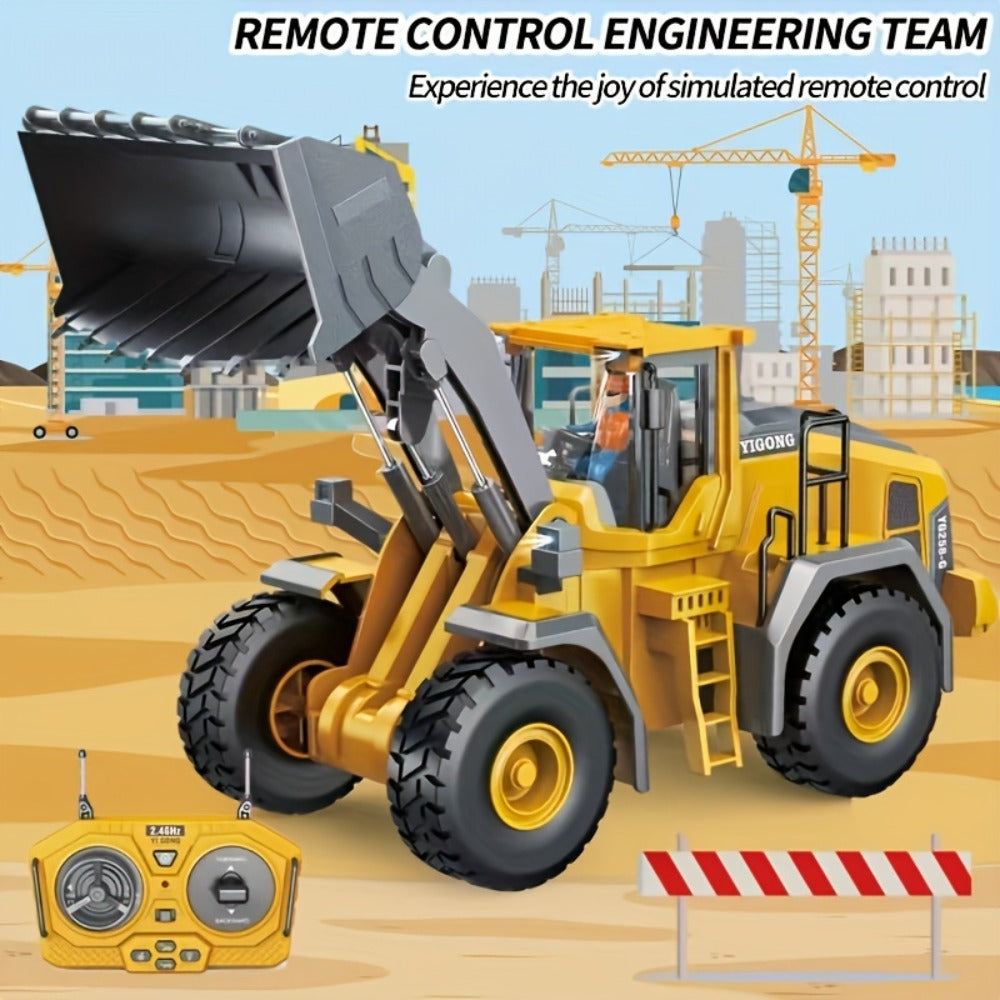 Remote Control Excavator Loader Dump Truck Toy for Kids 2.4GHz Alloy RC Construction Vehicle with Light & Sound