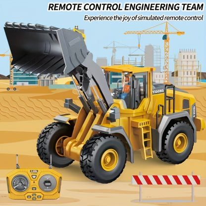 Remote Control Excavator Loader Dump Truck Toy for Kids 2.4GHz Alloy RC Construction Vehicle with Light & Sound