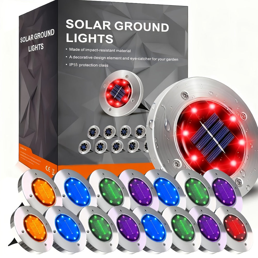 Solar Ground Lights Outdoor LED Path Lights - Stainless Steel In-Ground Solar Lights for Lawn Driveway Courtyard Garden Pathway