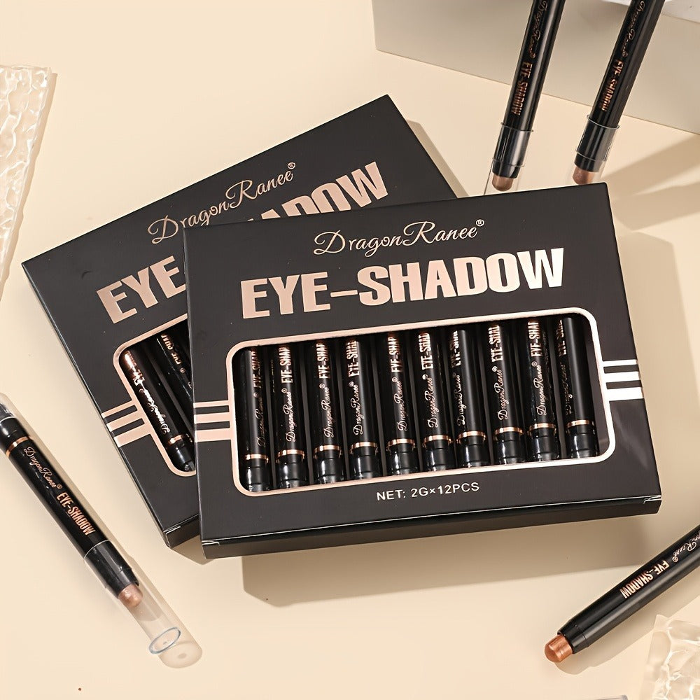 Shimmer Eyeshadow Stick Set 12 Pcs Double-Ended Glitter Cream Eye Shadow Pencil Waterproof, for Makeup, Travel and Everyday Vanity Use