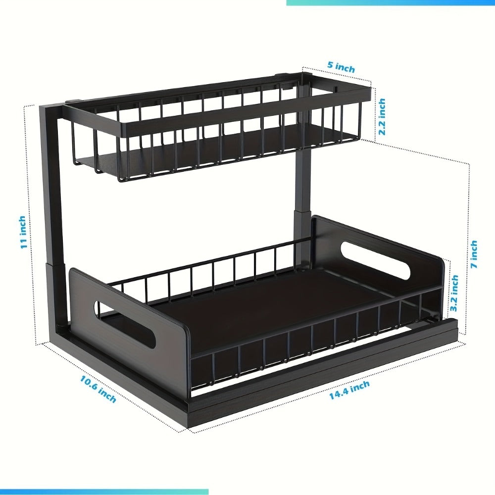 L-Shaped Pull-Out Cabinet Organizer with 14.4 x 10.6 x 11 Inch Frame, 7 Inch Pipe Clearance and 1- or 2-Piece Options