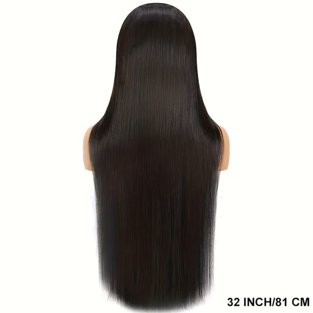 Straight Human Hair Wig with 4x4 Lace Closure, Center Part and Black 16–36 Inch Length Options