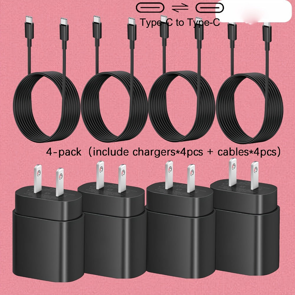 4-Pack USB-C Fast Charger with 4FT Cable Set, Super Fast Charging Compatible with Samsung Galaxy S23 S22 S21 Note Series, iPhone 15