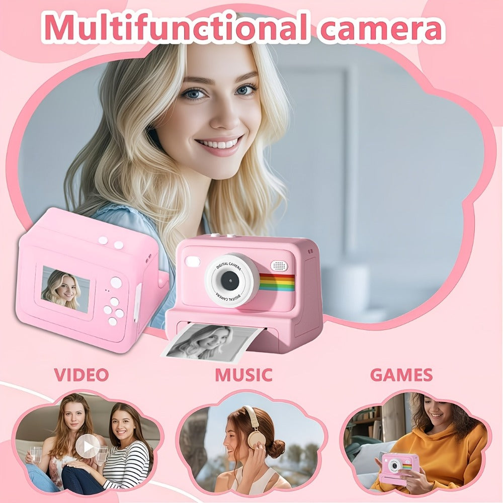 Instant Print Digital Camera with 1-Second Photo Printing, 1080P HD Screen, Selfie & Video Camera