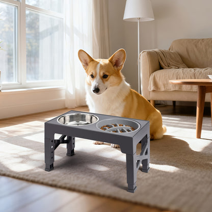 Elevated Dog Bowl Stand with 3 Stainless Steel Bowls – 5 Adjustable Heights, Slow Feeder Design for Small Medium Large Dogs | Anti-Slip