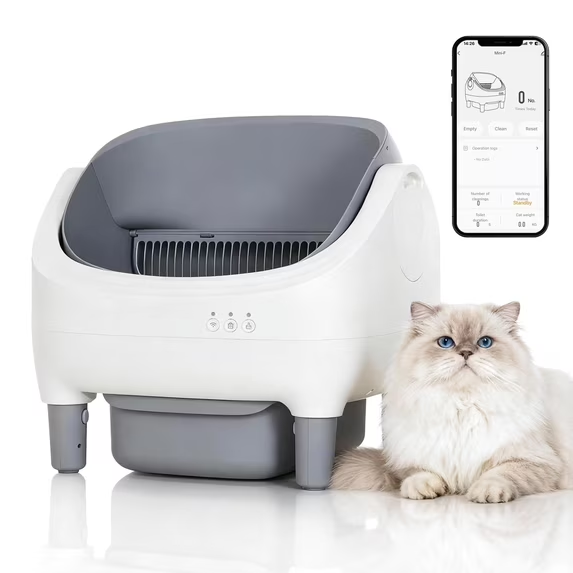 Smart Self-Cleaning Cat Litter Box – App Control, Open-Top Design, 10L Waste Bin, Ultra-Quiet <20dB, Infrared Safety Sensors
