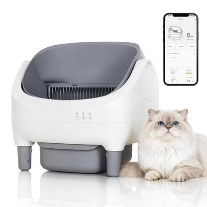 Smart Self-Cleaning Cat Litter Box – App Control, Open-Top Design, 10L Waste Bin, Ultra-Quiet <20dB, Infrared Safety Sensors