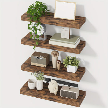 Floating Wall Shelves Set of 4, Retro Style Wall Mounted Shelves with Invisible Brackets for Bathroom Living Room Bedroom Kitchen