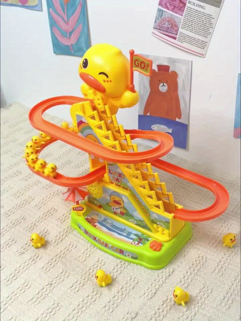 Electric Duck Climbing Stairs Toy with Music, 6 Ducklings Slide Loop Toy for Kids Ages 3 4 5 6, Fun Interactive Toy for Boys & Girls