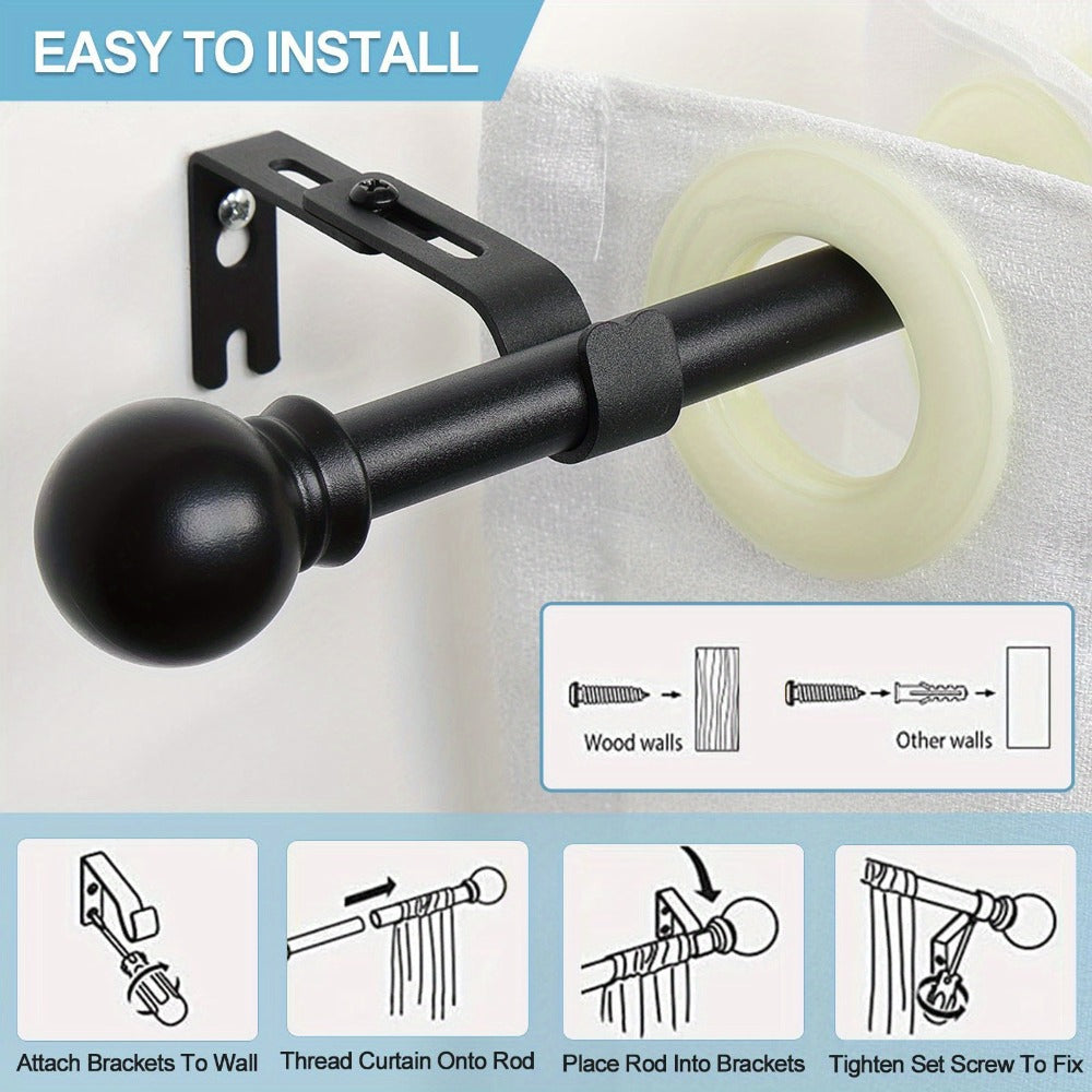 Two-Pack Matte Black Curtain Rod Set with 5/8 Inch Tube and 28–52 to 28–95 Inch Size Options