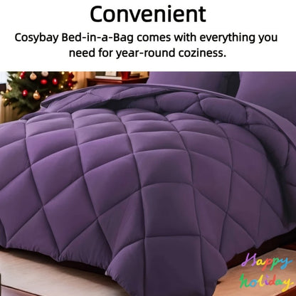 Comforter Set 7-Piece Bed in a Bag Queen King Full Soft Microfiber Down Alternative Comforter Fitted Sheet Flat Sheet Pillow Shams