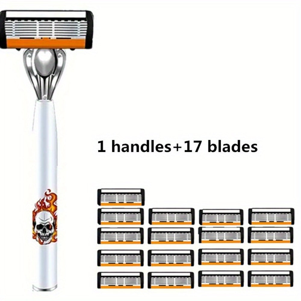 Men's Safety Razor with Replacement Blades - Anti-Slip Stainless Steel Handle Shaver for Beard & Sideburns