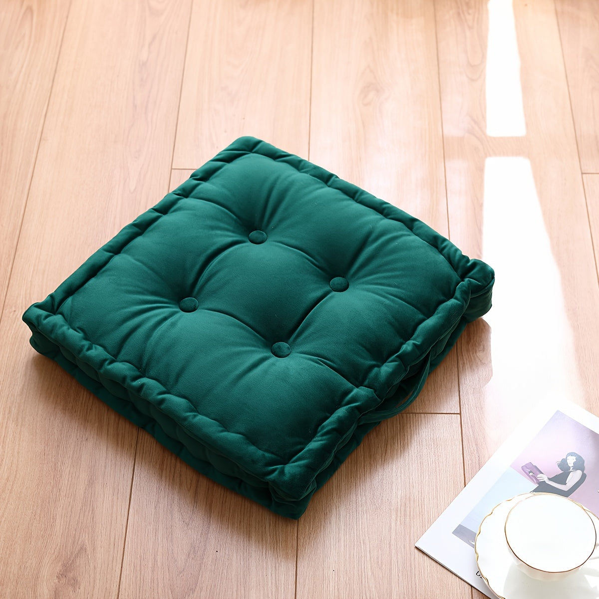 Square Flannel Floor Cushion Thickened Futon Meditation Mat Chair Seat Pad Bay Window Pillow for Entryways, Bedrooms and Living Spaces