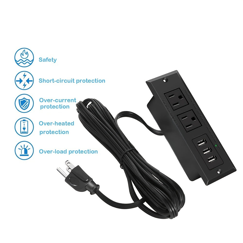 Recessed Power Strip Flush Mount Desk Outlet - 2 AC Outlets & 3 USB-A Ports for an Everyday Personal Care Routine