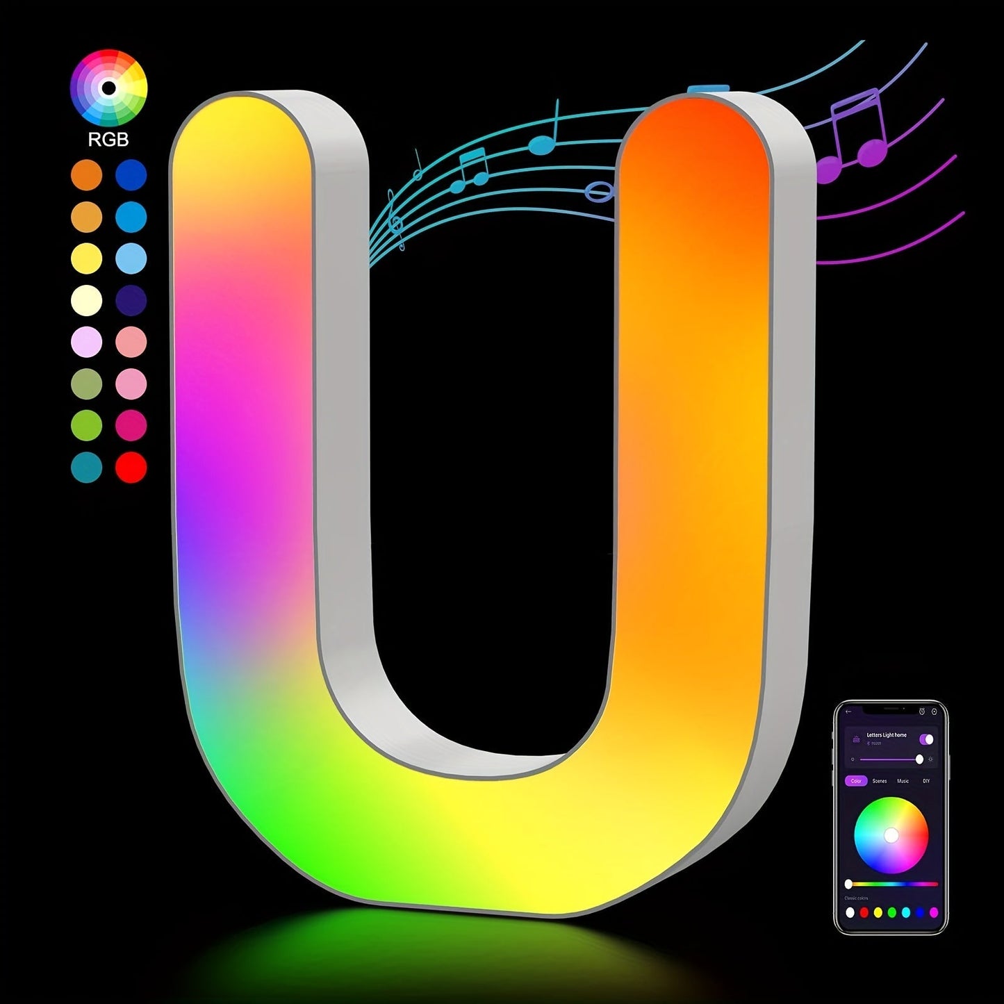 LED Letter Lights Music Sync – Colorful Flashing Marquee Alphabet Lights for Room Decor, Party, Bedroom, Festival & Camping