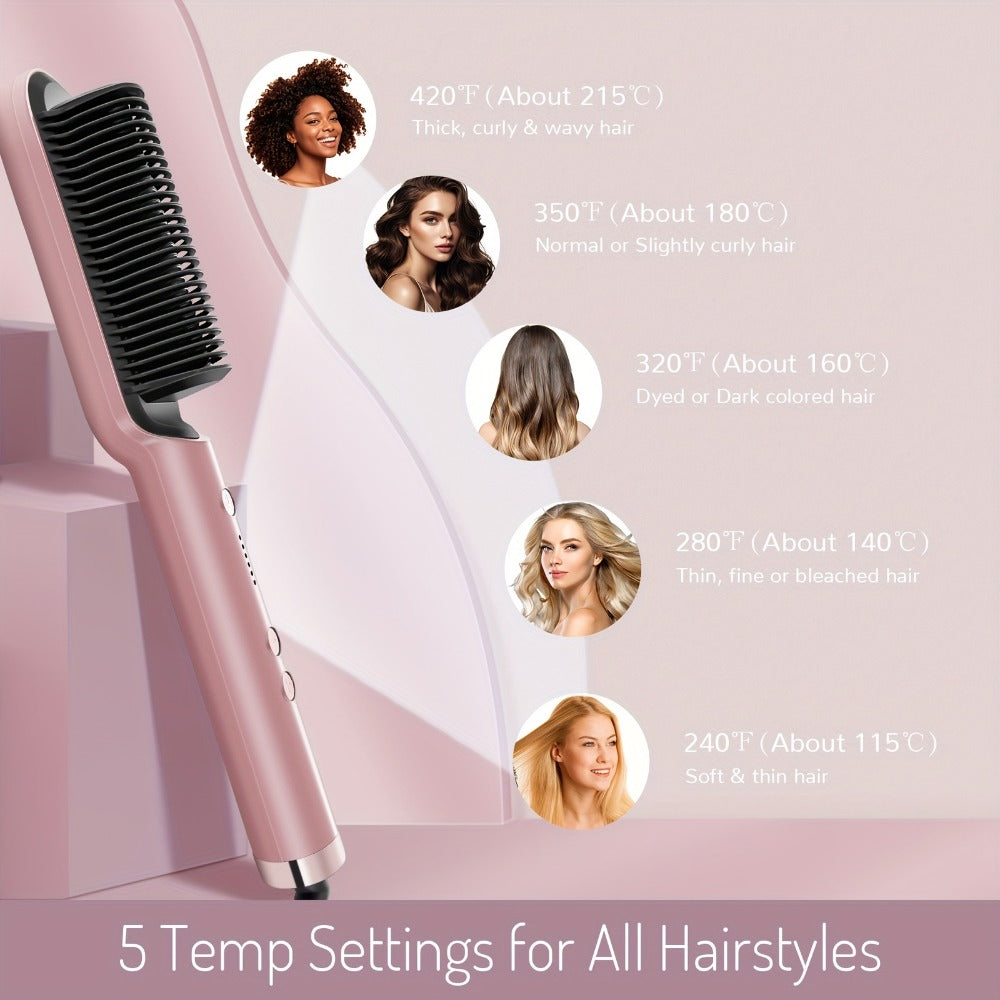 Hair Straightener & Curling Iron Set for Women, Flat Iron Straightening Brush, Anti-Scald, Precise Temperature Control