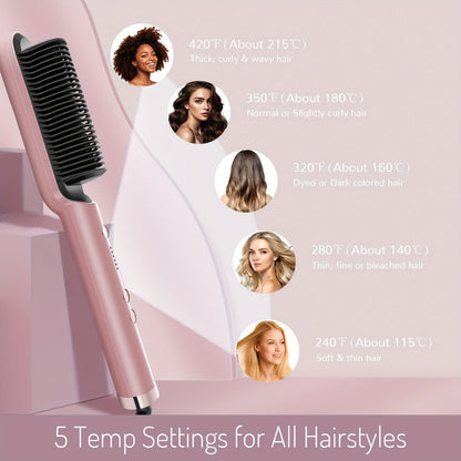 Hair Straightener & Curling Iron Set for Women, Flat Iron Straightening Brush, Anti-Scald, Precise Temperature Control