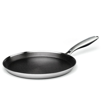 Stainless Steel Crepe Pan 11 Inch with Honeycomb Cooking Surface, Lid and Triple-Layer Base for Pancakes and Tortillas