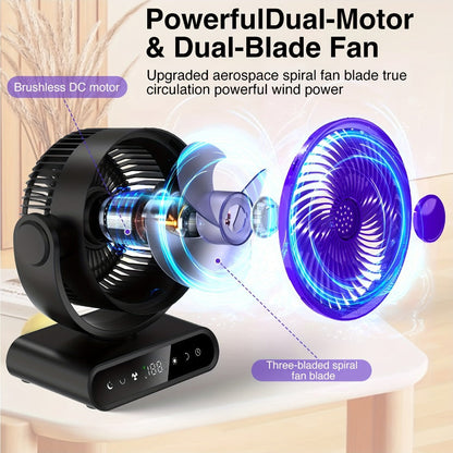 Camping Fan with LED Light Battery Powered 20000mAh 40000mAh 9-Inch 5-Speed Remote Control for Entryways, Bedrooms and Living Spaces
