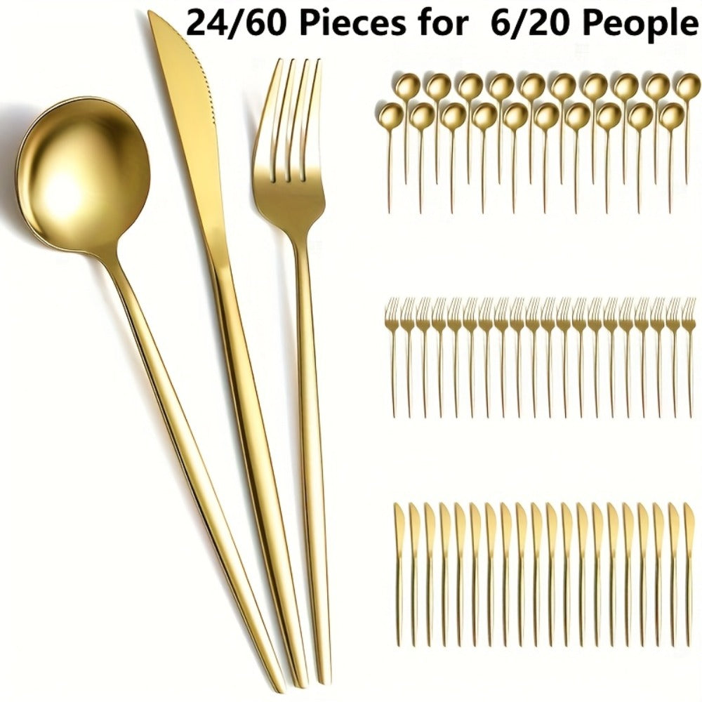 Gold Silverware Set 60 Pcs Service for 20 for Entryways, Bedrooms and Living Spaces, with the Listed Configuration
