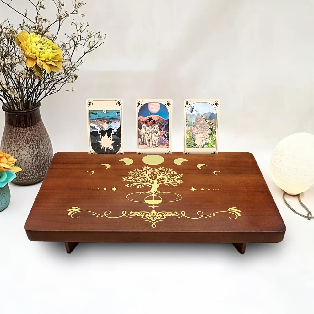 Crystal Display Stand Wooden Divining Table for Meditation Altar Witchcraft Decor - Bohemian Spiritual Tabletop Organizer for Crystals