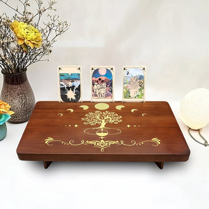Crystal Display Stand Wooden Divining Table for Meditation Altar Witchcraft Decor - Bohemian Spiritual Tabletop Organizer for Crystals