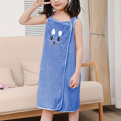 Bunny Ears Bath Towel Wrap for Girls - 250GSM Microfiber Cartoon Bath Skirt, Cute Kawaii Robe for Ages 6-12