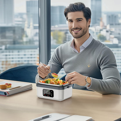 Heated Lunch Box, 8000mAh Battery-Powered 60W Food Warmer with 1L Stainless Steel Inner Container