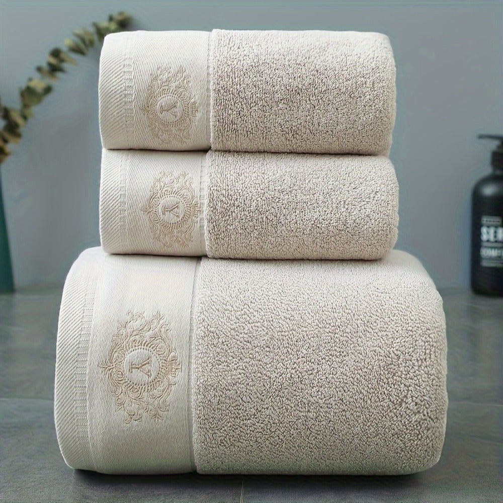 Embroidered Cotton Towel Set 3-Piece – 400g/㎡ Soft Absorbent Lint-Free Bath Towel Hand Towel Set for Home Spa Salon