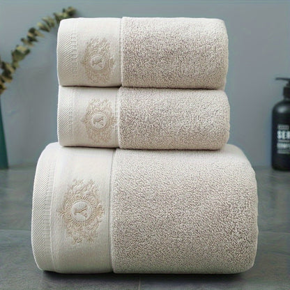Embroidered Cotton Towel Set 3-Piece – 400g/㎡ Soft Absorbent Lint-Free Bath Towel Hand Towel Set for Home Spa Salon