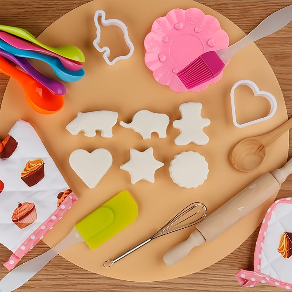 Kids Cooking & Baking Set 24 PCS, Chef Hat & Apron Dress-Up Costume with Baking Accessories for Girls Boys Ages 3-10