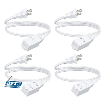 Extension Cord 4 Pack 3FT 3-in-1 Outlet 2 Prong Plugs 16AWG SPT-2 Cable Twist-Lock Safety for Entryways, Bedrooms and Living Spaces