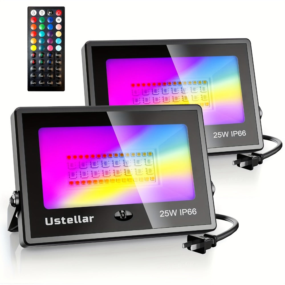 RGB LED Flood Light 25W Outdoor Color Changing - 1000 DIY Colors, 44-Key Remote, Strobe & Fade Modes