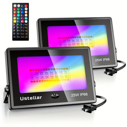 RGB LED Flood Light 25W Outdoor Color Changing - 1000 DIY Colors, 44-Key Remote, Strobe & Fade Modes