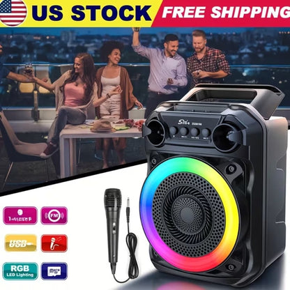 Portable Wireless Karaoke Speaker with Microphone & Bass Boost, TWS Stereo Sound, TF/SD Card Player