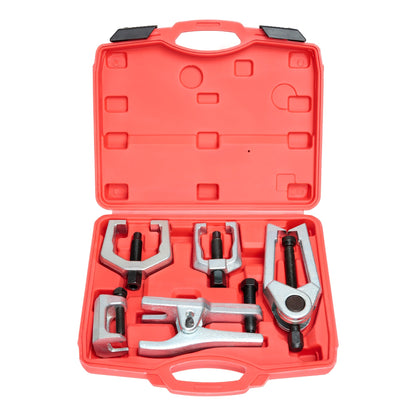 Five-Piece Ball Joint Separator and Puller Tool Set with Red Carry Case and Five Distinct Tool Profiles