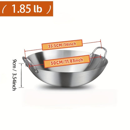Stainless Steel Wok & Frying Pan, Non-Stick Cooking Surface, Handle, Compatible with Gas, Induction & Electric Stovetops