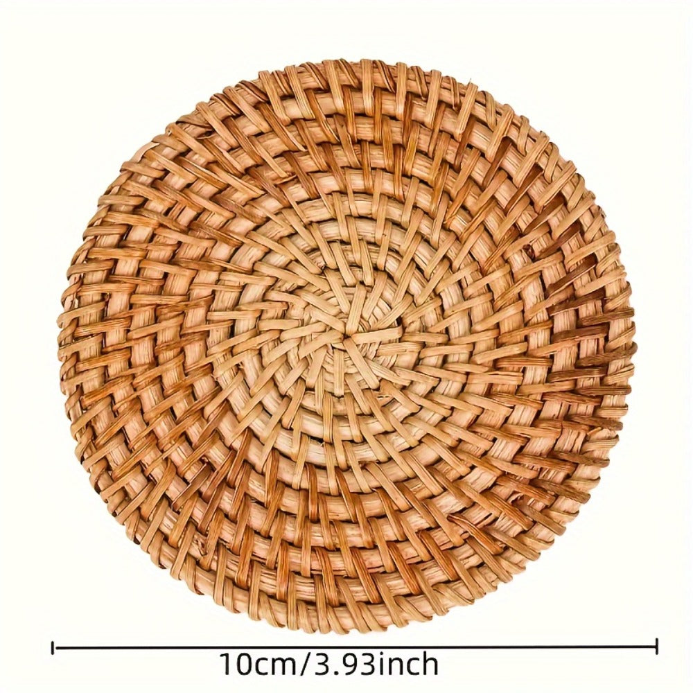 Rattan Woven Coasters Set of 6 Handcrafted Heat-Resistant Non-Slip Drink Mats Boho Table Decor for Kitchen Dining Room Coffee Table Tabletop