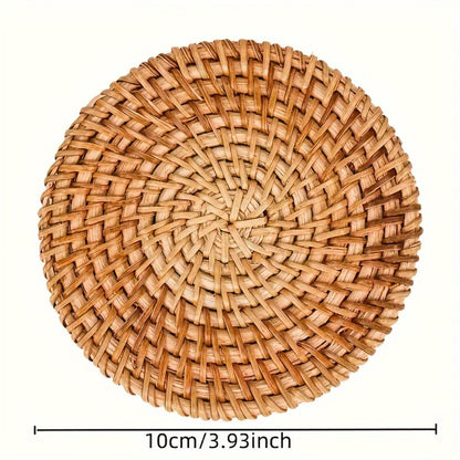 Rattan Woven Coasters Set of 6 Handcrafted Heat-Resistant Non-Slip Drink Mats Boho Table Decor for Kitchen Dining Room Coffee Table Tabletop