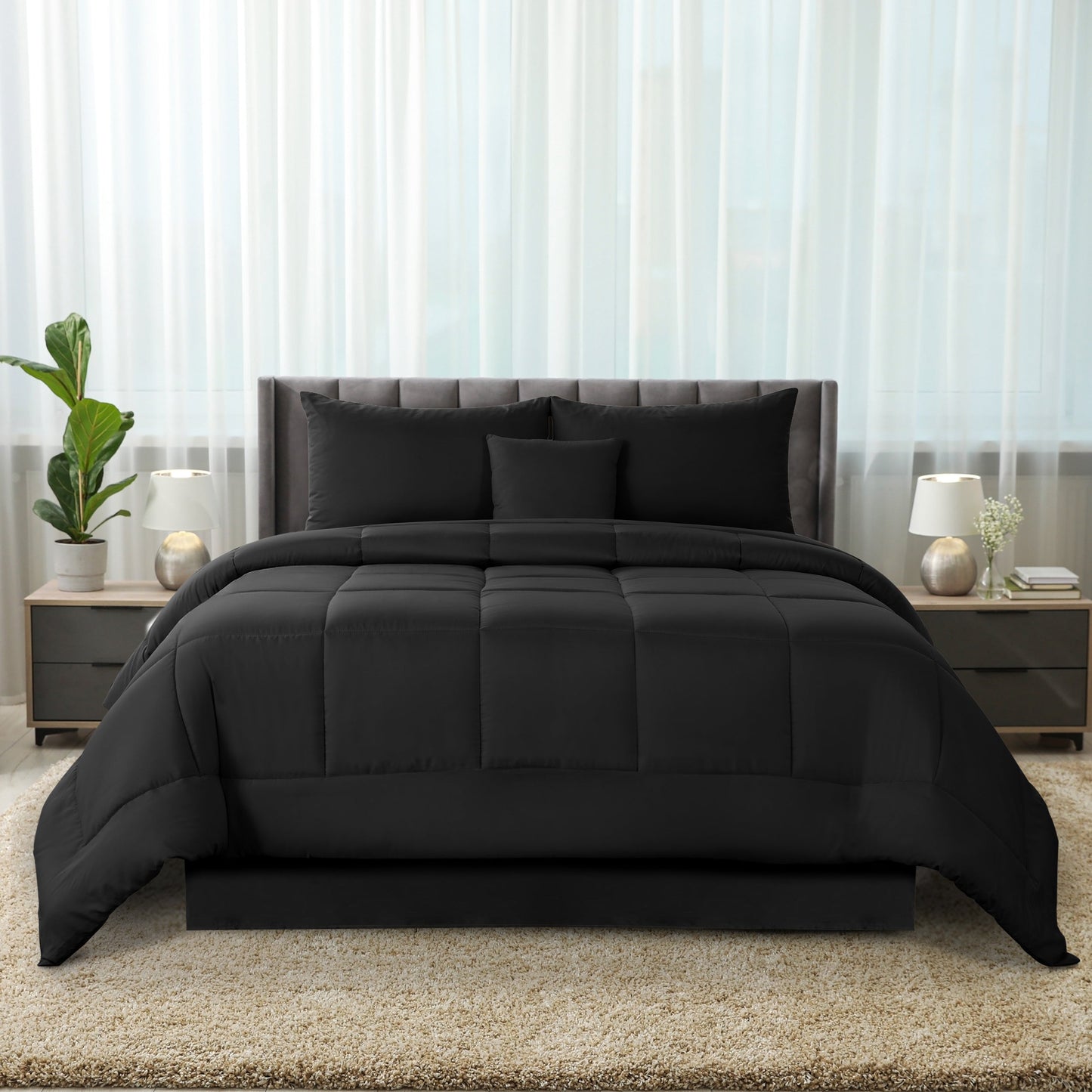 5-Piece Comforter Set, Down Alternative Reversible Quilted Bedding with Bed Skirt & Pillow Shams
