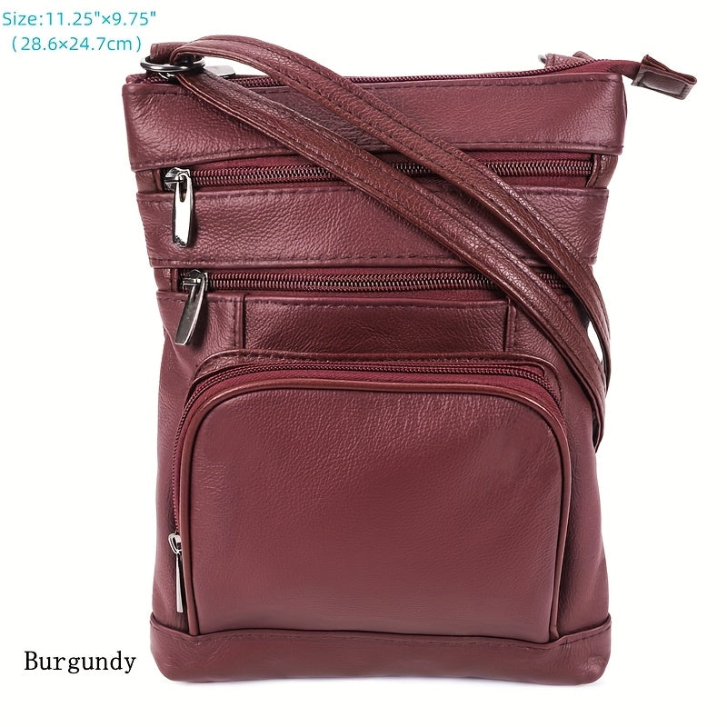 Genuine Leather Shoulder Bag for Women Men Soft First-Layer Cowhide Crossbody Bag Multi-Pocket Messenger Bag 3 Sizes Fits Smartphone Tablet