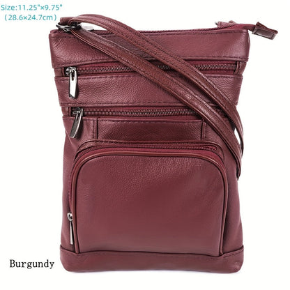 Genuine Leather Shoulder Bag for Women Men Soft First-Layer Cowhide Crossbody Bag Multi-Pocket Messenger Bag 3 Sizes Fits Smartphone Tablet