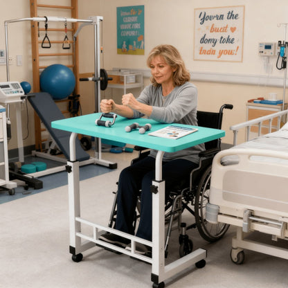 Adjustable Overbed Table with Rolling Frame and Eight Color Checkout Options from Retro to Deep Glacier