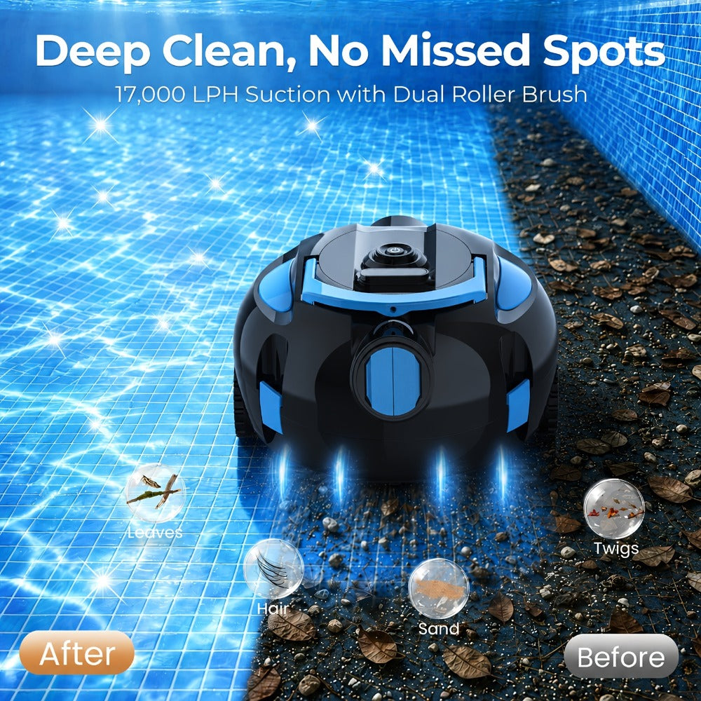 Cordless Robotic Pool Cleaner with 90-Min Runtime, Self-Parking Auto Vacuum, Floating Bracelet Retrieval