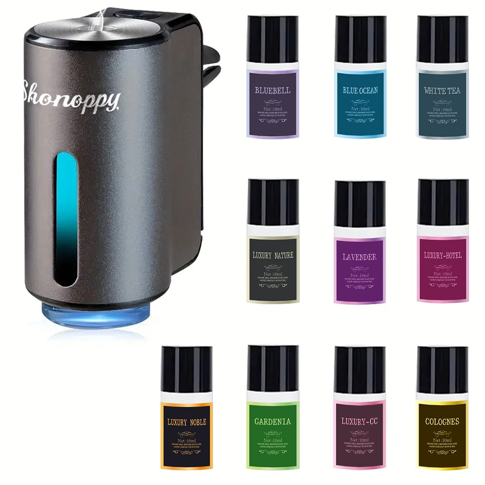 Car Air Freshener Aroma Diffuser with Essential Oils – USB Powered Smart Scent Diffuser for Car, 3/6/10/20 Bottles 0.34oz Essential Oils