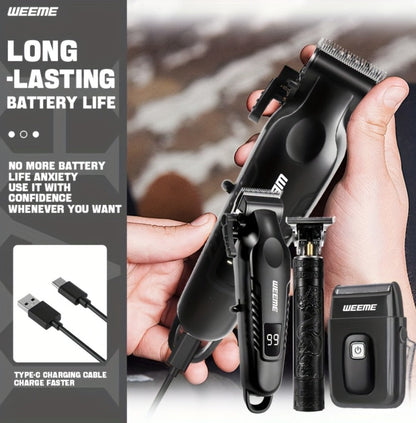 Men's Professional Grooming Kit – Cordless Rotary Shaver & T-Blade Trimmer, Type-C Charging, 6 Adjustable Combs