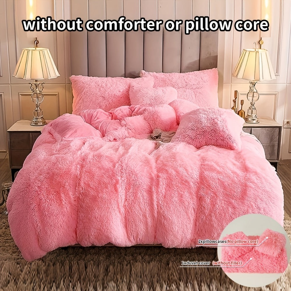 Plush Duvet Cover 100% Polyester Soft Warm Zipper Closure Cozy Bedroom Bedding Twin Full Queen King Solid Tie Dye 14 Colors for Bedroom